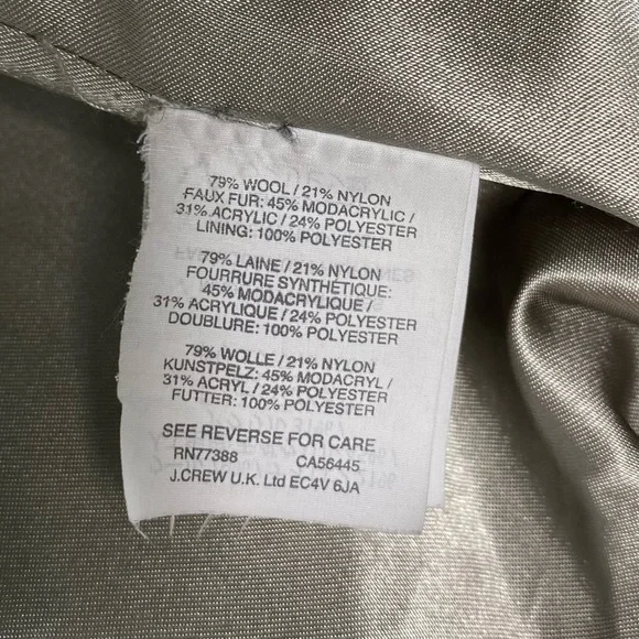 J. Crew Chateau Parka Italian Wool Stadium Cloth Coat B3901 Gray Nello Gori Sz 0 - Picture 9 of 9